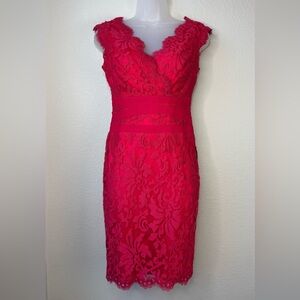 Tadashi Shoji Red Floral Lace Scalloped V Neck Formal Mini‎ Dress Size 2P NWT